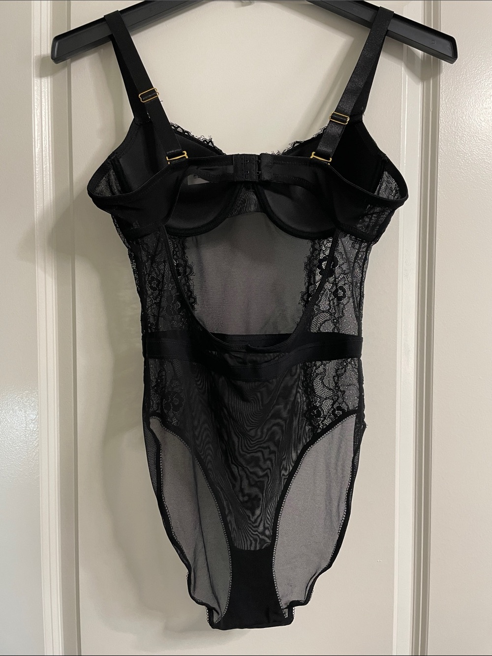Sophie b. Sexy Black Lace Mesh Strappy Bustier Bodysuit Lingerie Teddy Size L - Picture 4 of 9